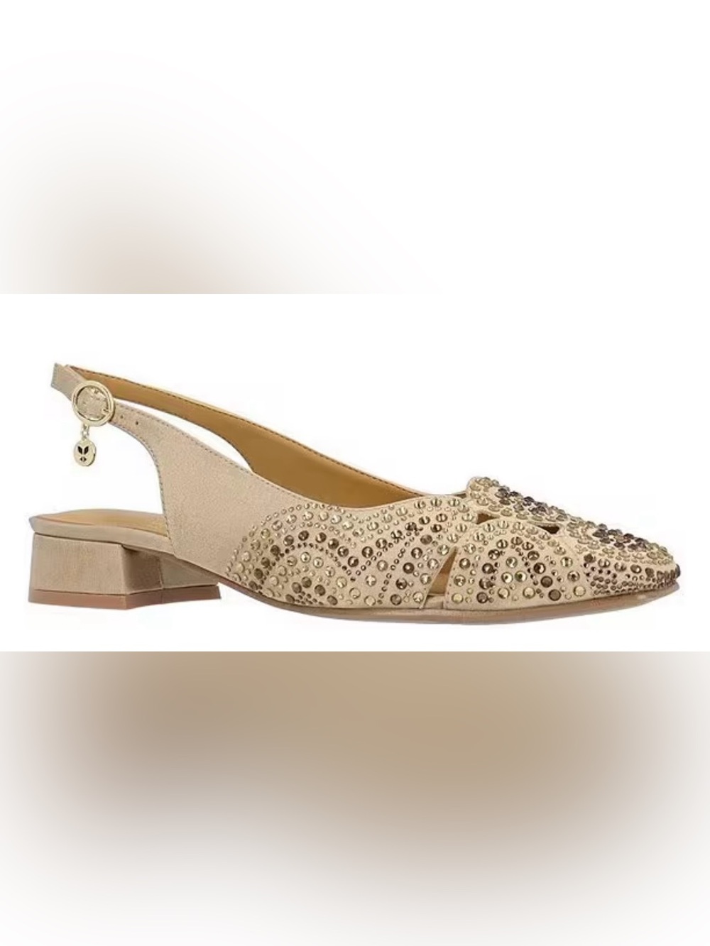 NWOB J.Renee Beige Slingback Flats with Rhinestone Accents Size 13W
